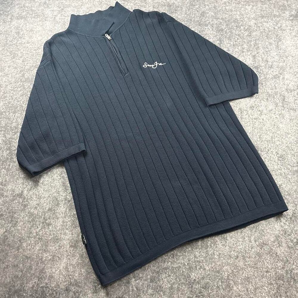 Vintage Sean John Men’s L Ribbed Quarter Zip Sweater Short Sleeve Y2K Hip Hop